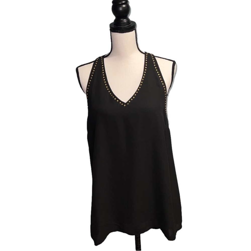 * C. luce- Black and gold studded v neck tank top